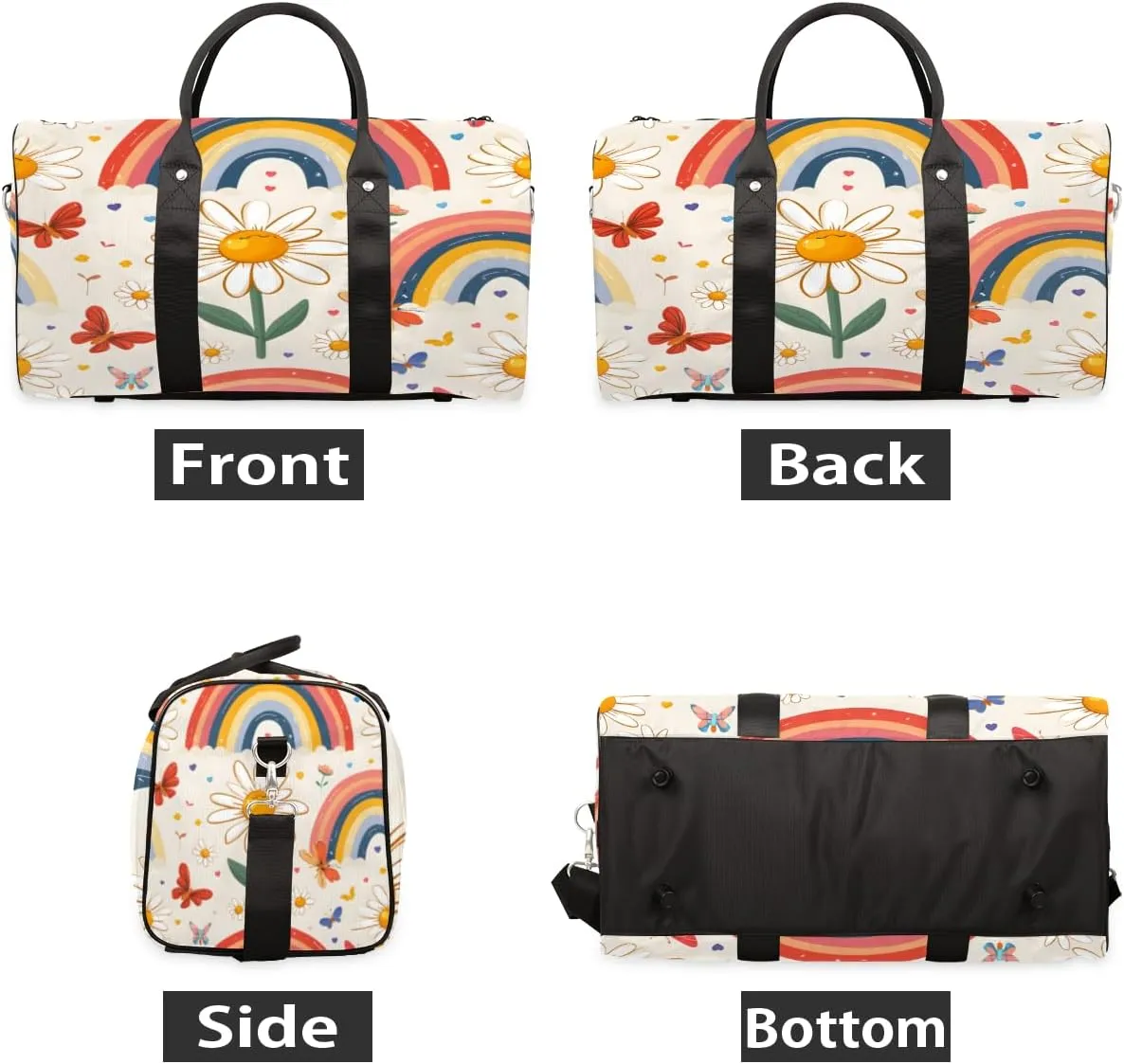 Rainbow Travel Duffle Bag, Sports Gym Bags for Women Men, Carry On Weekender Overnight Bag, Daisy Workout Hospital Airplane Trips Bag