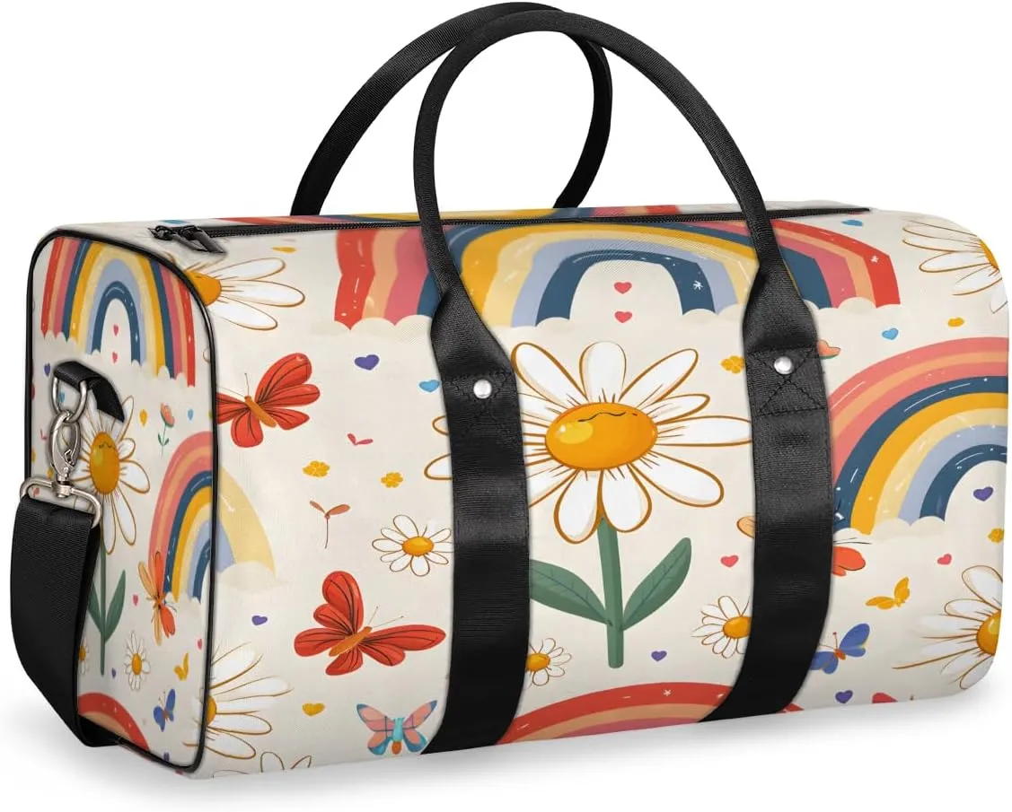 Rainbow Travel Duffle Bag, Sports Gym Bags for Women Men, Carry On Weekender Overnight Bag, Daisy Workout Hospital Airplane Trips Bag