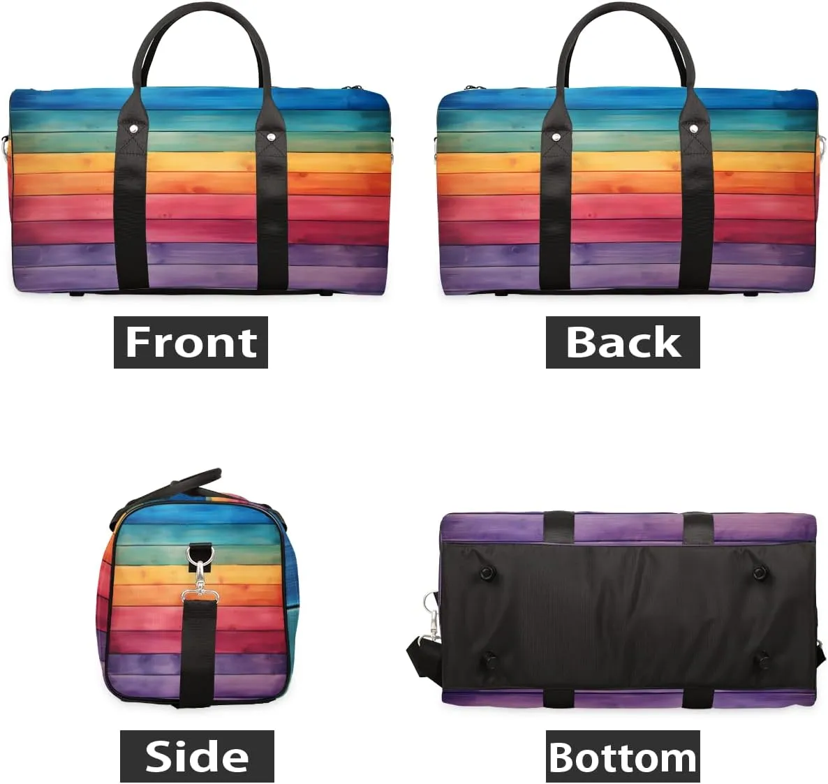 Rainbow Travel Duffle Bag, Sports Gym Bags for Women Men, Carry On Weekender Overnight Bag, Rainbow Wood Workout Hospital Airplane Trips Bag