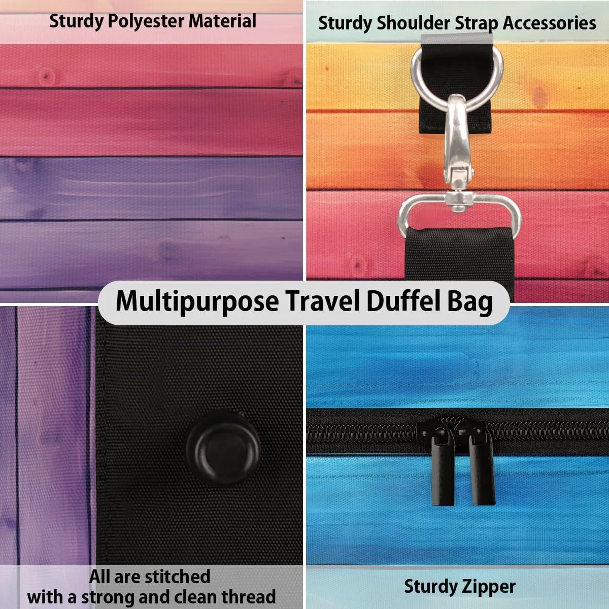 Rainbow Travel Duffle Bag, Sports Gym Bags for Women Men, Carry On Weekender Overnight Bag, Rainbow Wood Workout Hospital Airplane Trips Bag
