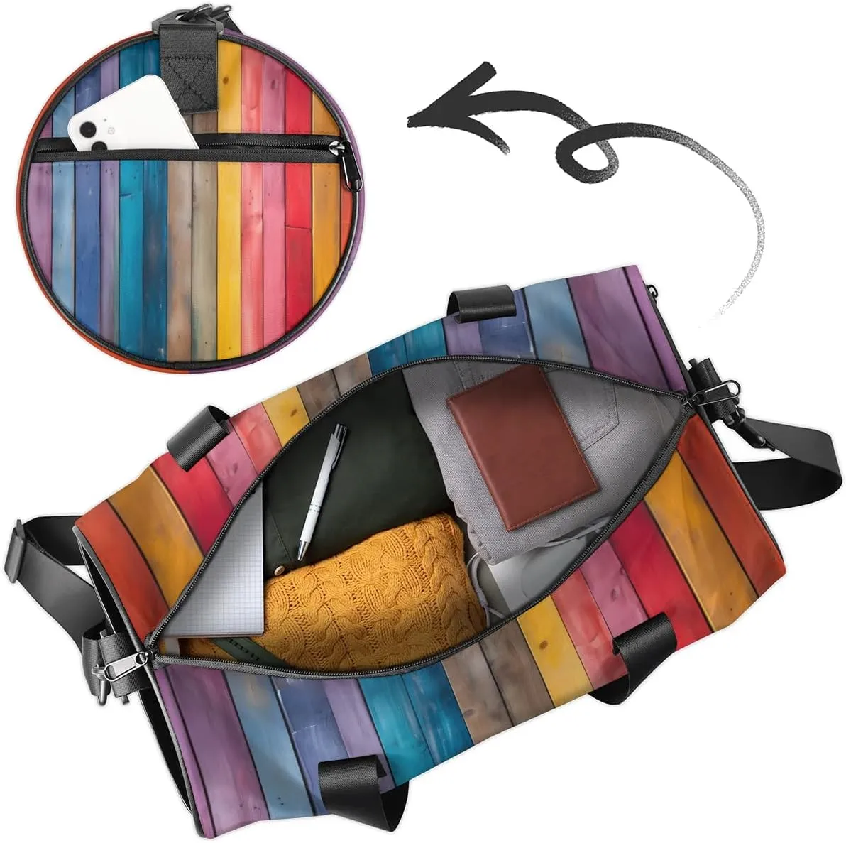 Rainbow Wood Grain Dance Bags Weekender Bags Sport Duffel Bag Carry on Overnight Bag for Men Women