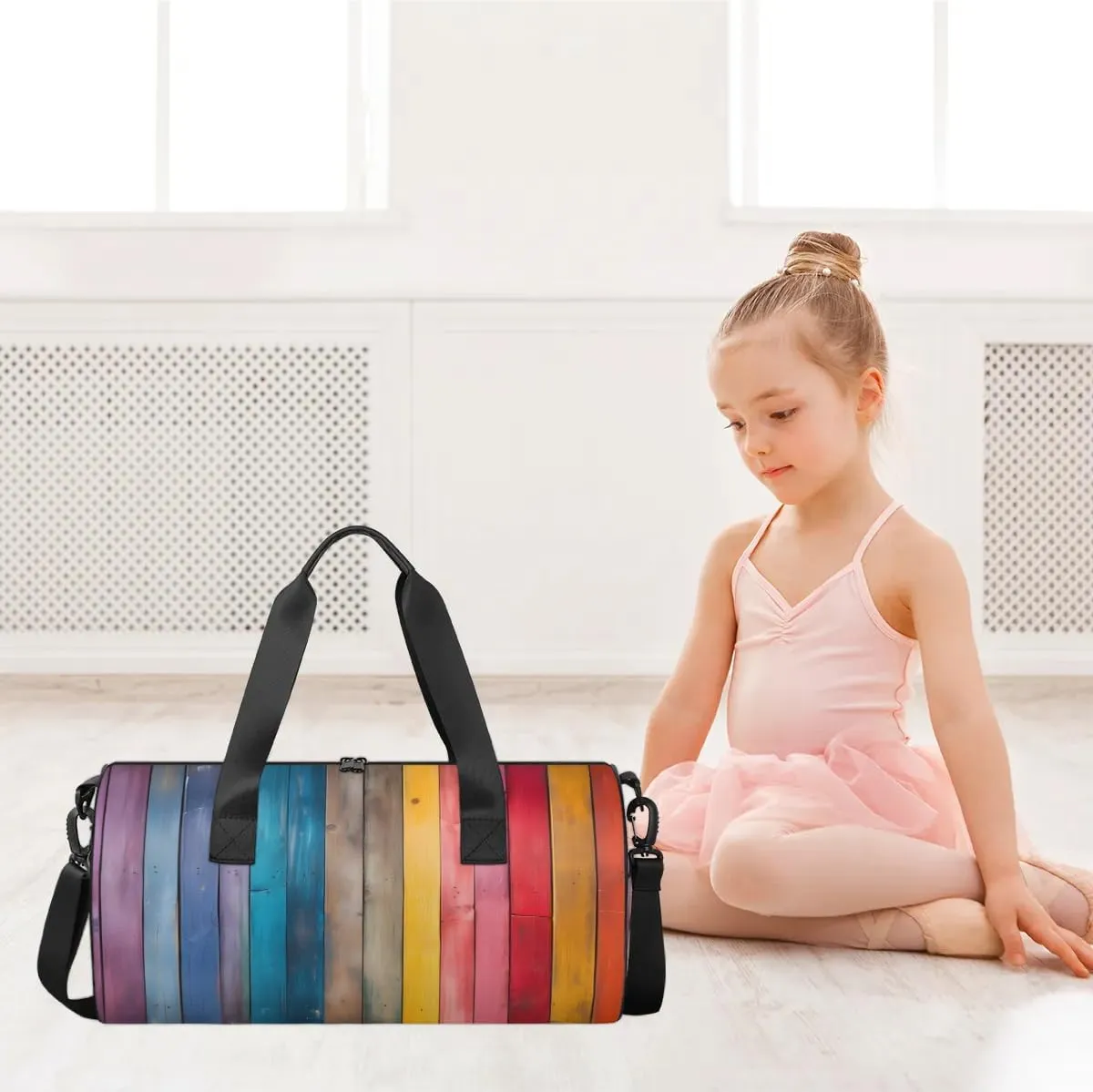 Rainbow Wood Grain Dance Bags Weekender Bags Sport Duffel Bag Carry on Overnight Bag for Men Women