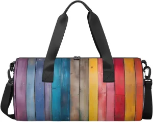 Rainbow Wood Grain Dance Bags Weekender Bags Sport Duffel Bag Carry on Overnight Bag for Men Women