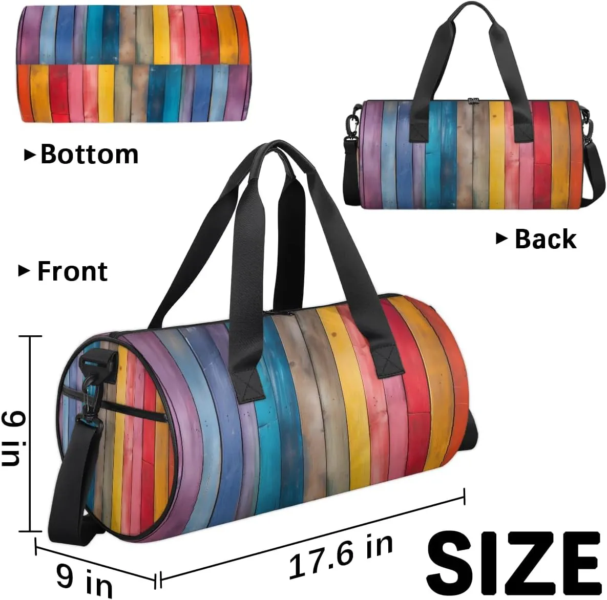 Rainbow Wood Grain Dance Bags Weekender Bags Sport Duffel Bag Carry on Overnight Bag for Men Women