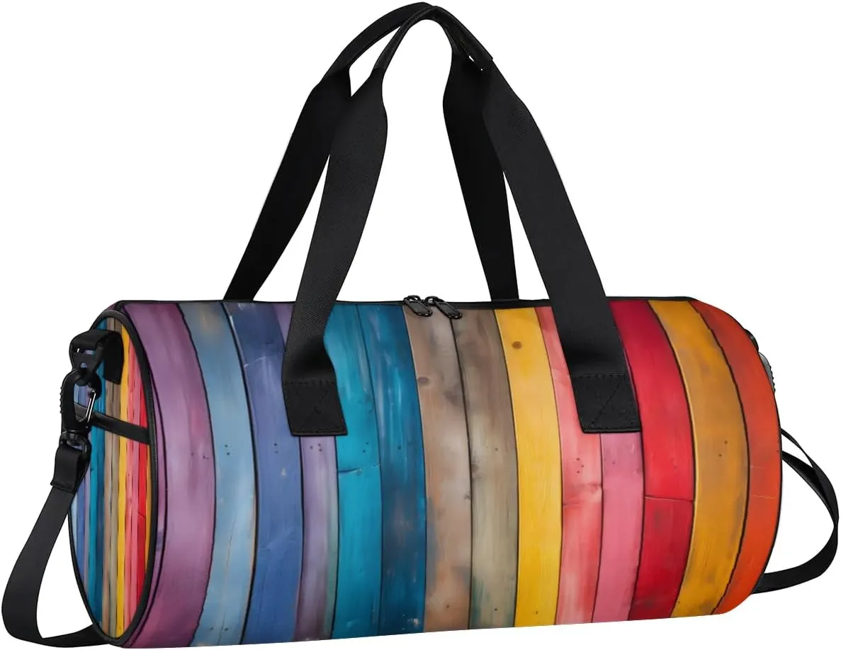 Rainbow Wood Grain Dance Bags Weekender Bags Sport Duffel Bag Carry on Overnight Bag for Men Women