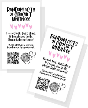 Random Acts of Crochet Kindness Gift Tags | 50 pk 2 x 3.5” Cards to Give Away Kids Pay it Forward Pocket Hug Patterns Poem Hearts RAOCK