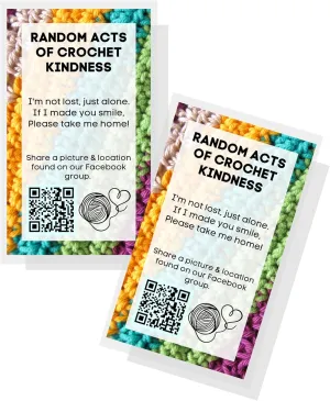 Random Acts of Crochet Kindness Gift Tags | 50 pk 2 x 3.5” Cards to Give Away Kids Pay it Forward Pocket Hug Patterns Poem RAOCK