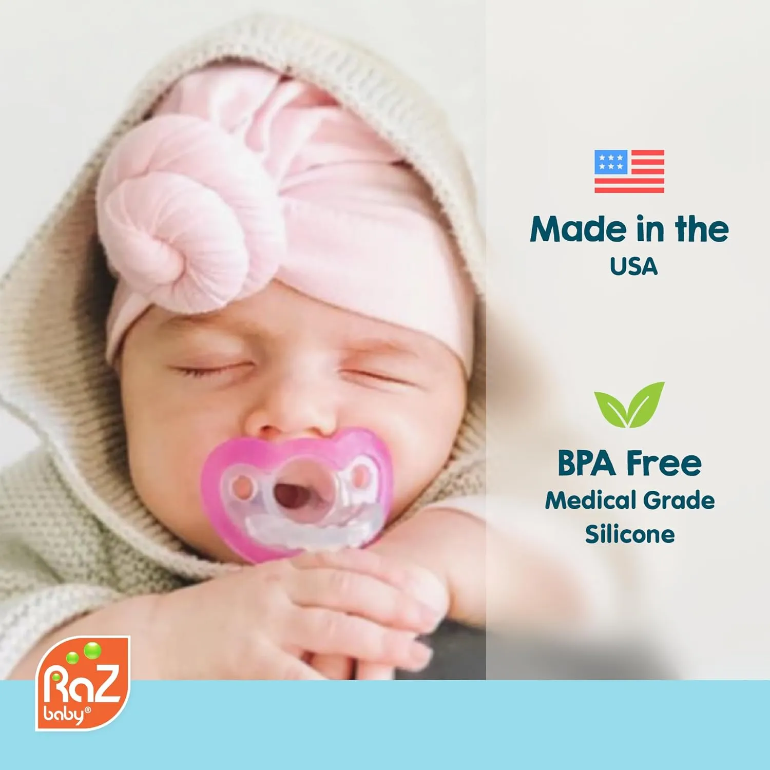 RaZbaby RaZbuddy JollyPop Pacifier Holder w/ Removable Baby Pacifier - 0m  - BPA Free - Penguin
