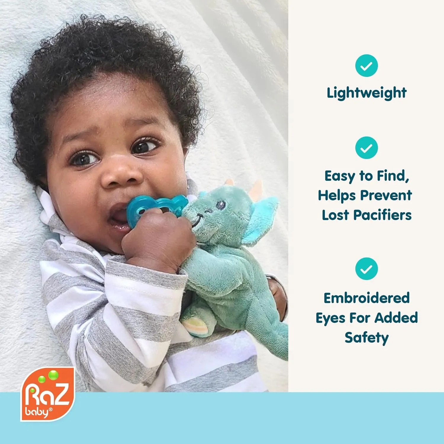RaZbaby RaZbuddy JollyPop Pacifier Holder w/ Removable Baby Pacifier - 0m  - BPA Free - Penguin