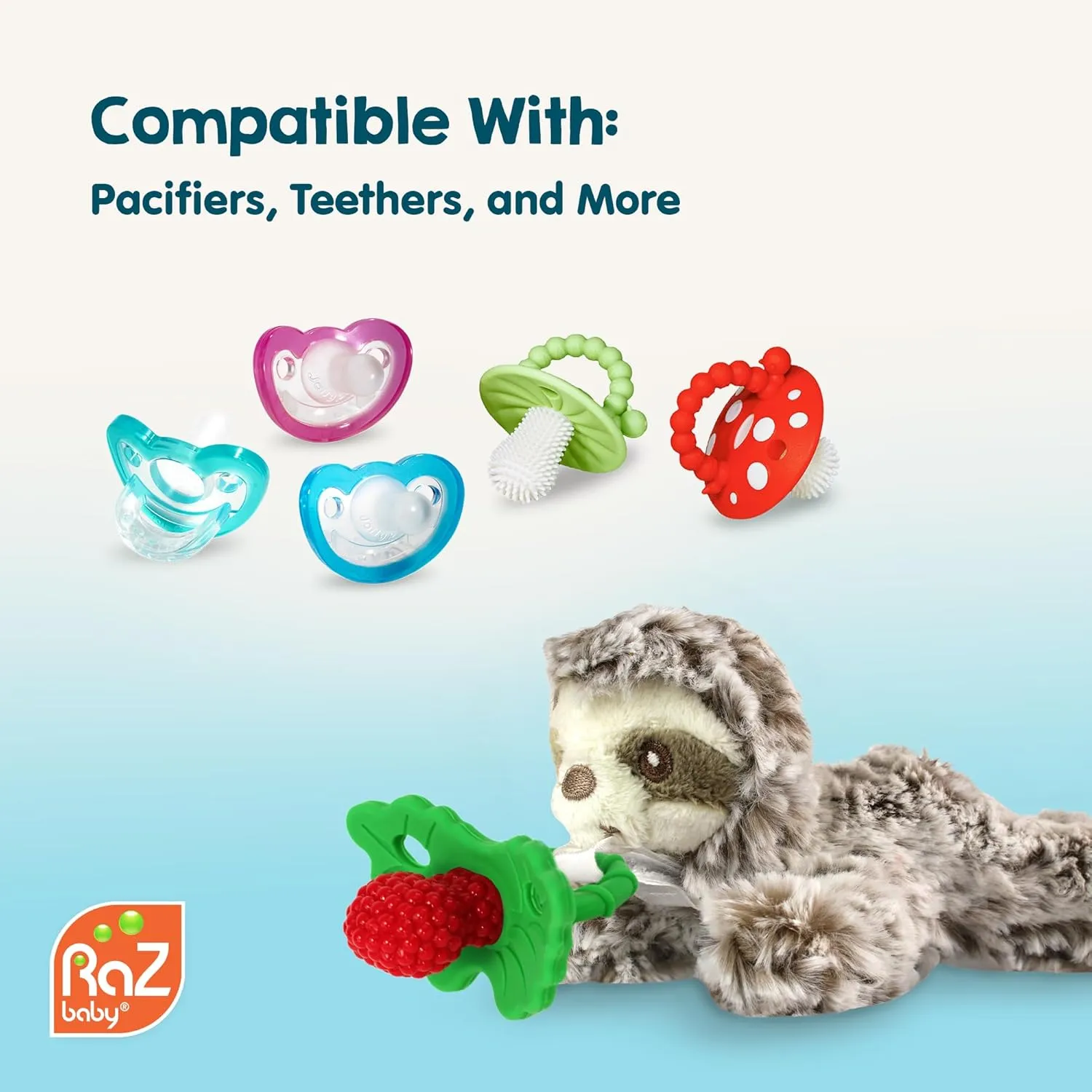 RaZbaby RaZbuddy JollyPop Pacifier Holder w/ Removable Baby Pacifier - 0m  - BPA Free - Penguin
