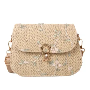Rebecca - Embroidered straw shoulder bag