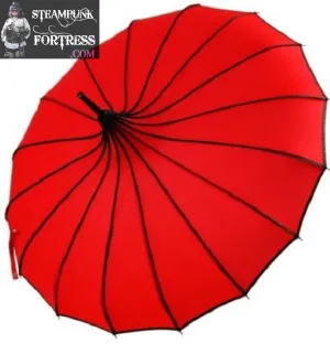 RED BASE CREAM POLKA DOTS ON RIBS STEAMPUNK UMBRELLA PARASOL PAGODA VICTORIAN EDWARDIAN GOTHIC WEDDING COSPLAY COSTUME- MASS PRODUCED
