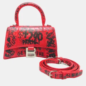 Red Leather Graffiti Hourglass XS Top Handle Bags