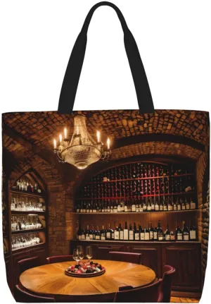 Red Wine Cellar Picture Print Casual Shoulder Bag Handbag Outdoors Holiday Weekender Travel Shopping