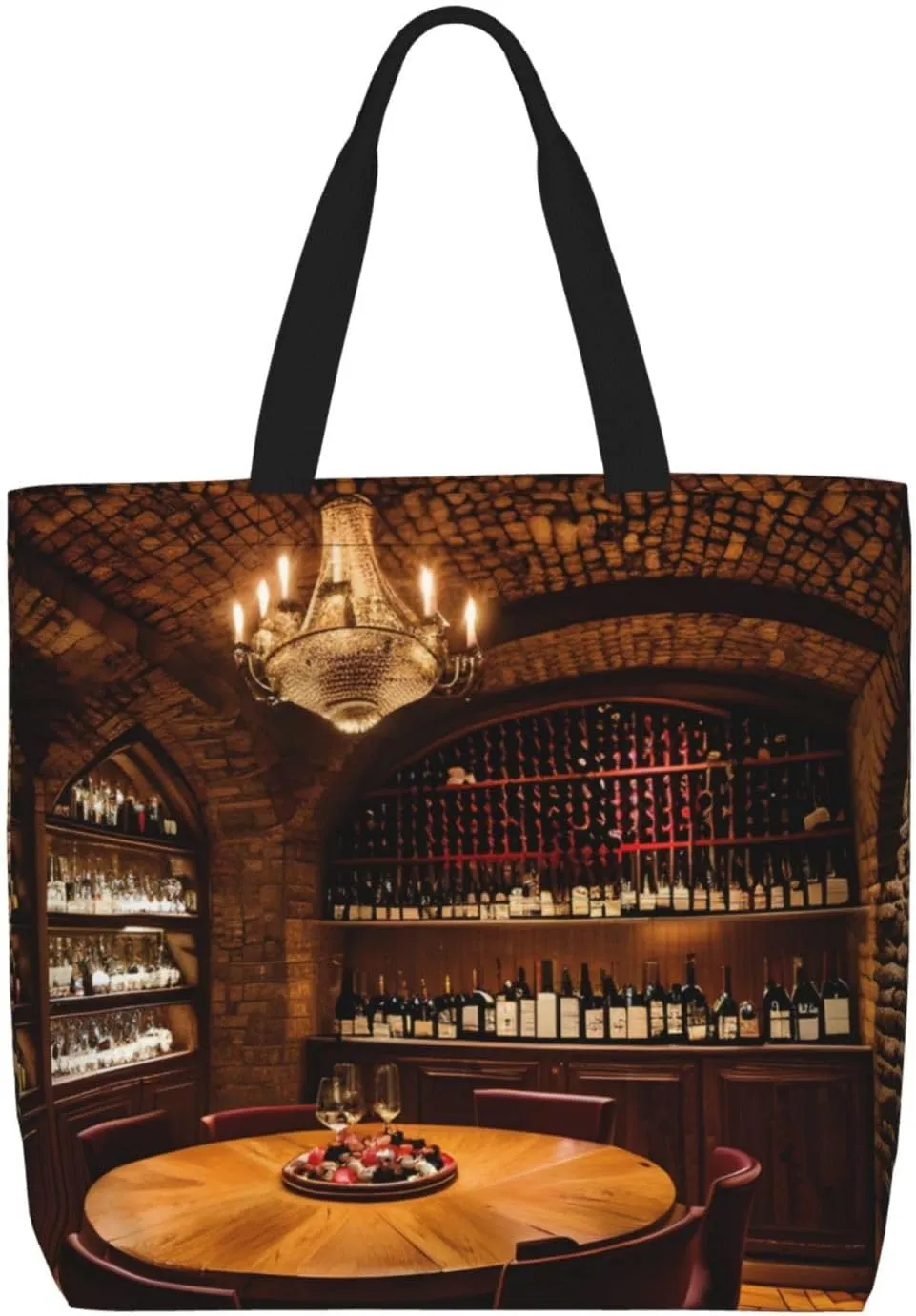 Red Wine Cellar Picture Print Casual Shoulder Bag Handbag Outdoors Holiday Weekender Travel Shopping