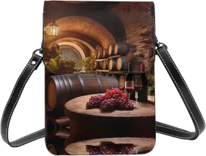 Red Wine Cellar Print Small Cell Phone Purse Small Crossbody Bags Women Pu Leather Shoulder Bag Handbag