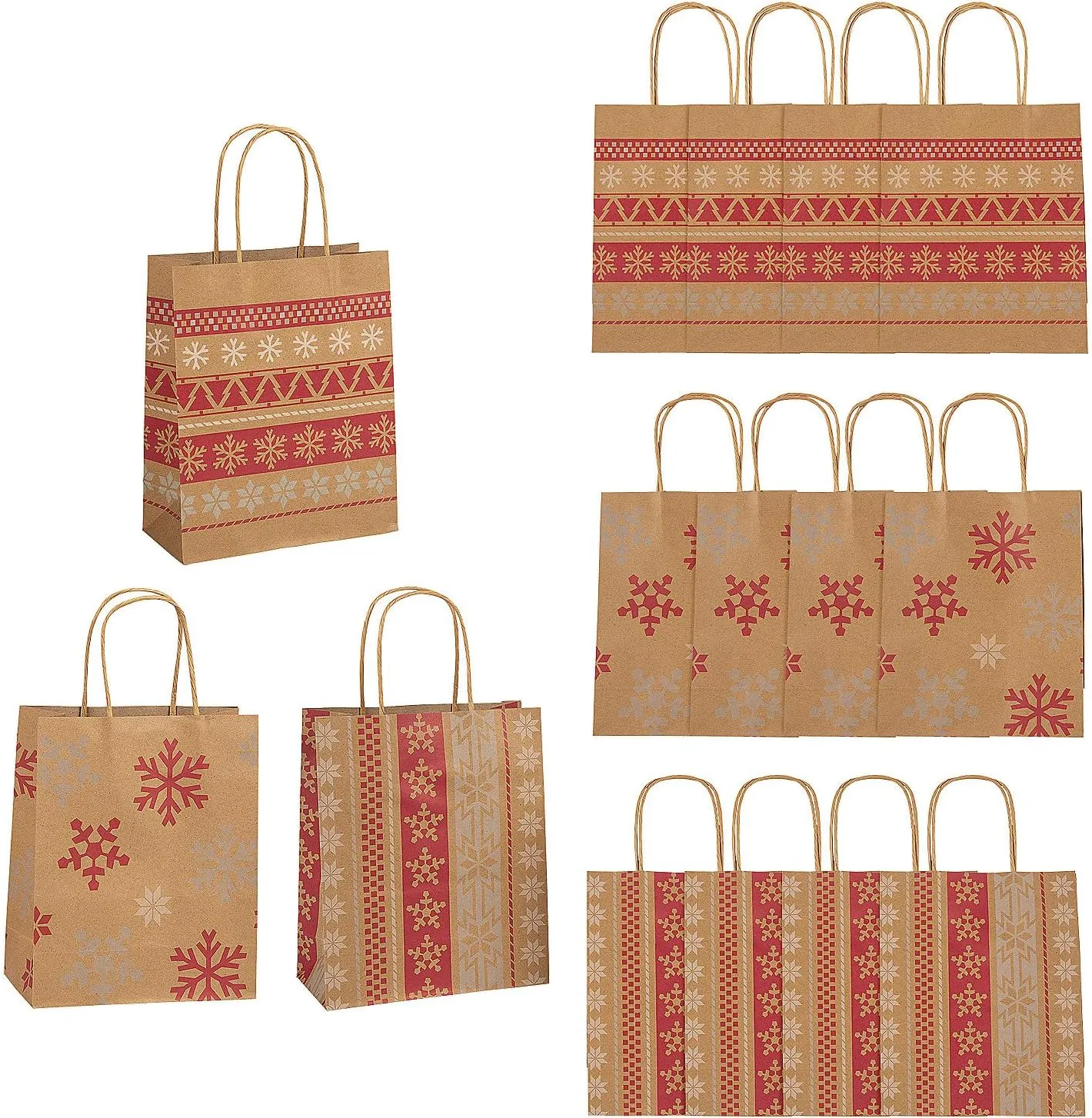 RED/WHITE NORDIC PRINT CRAFT BAG (DZ) - Party Supplies - 12 Pieces