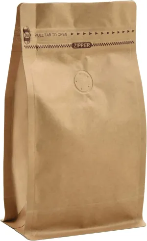 Resealable Kraft Paper Coffee Bags with Degassing Valve, Flat Bottom Side Gusset Stand Up Coffee Pouches with Zipper Lock (Pack of 100, Size for 4 oz/120 grams Coffee Beans or Ground)