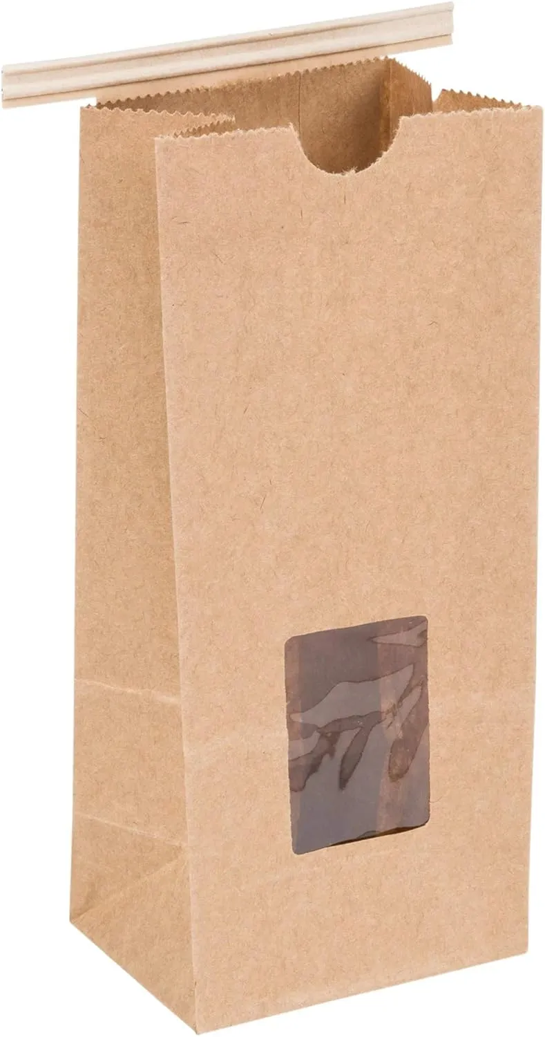 Resealable Kraft Tin Tie Poly-Lined Bags Coffee Bags Reclosable Tin Tie Bags with Window - 1/2 Lb - 50 Pack