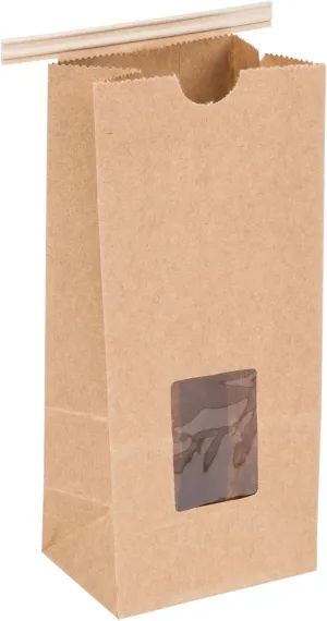 Resealable Kraft Tin Tie Poly-Lined Bags Coffee Bags Reclosable Tin Tie Bags with Window - 1/2 Lb - 50 Pack