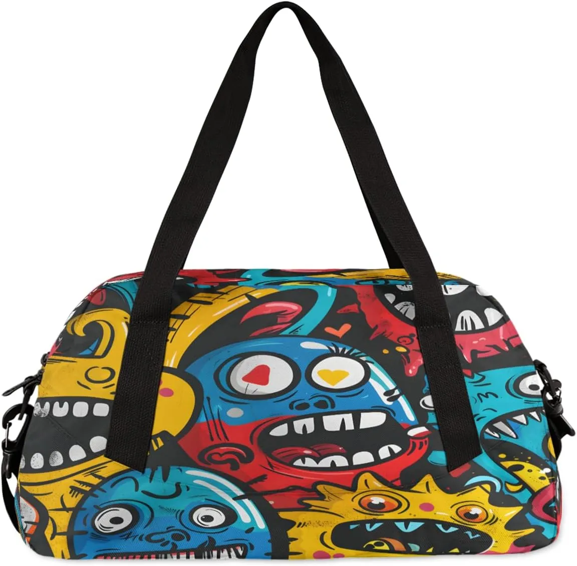 Retro Monster Graffiti Kids Duffle Bag Boys Girls Small Sport Dance Gym Bag for Overnight Travel Weekender Carry On