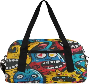Retro Monster Graffiti Kids Duffle Bag Boys Girls Small Sport Dance Gym Bag for Overnight Travel Weekender Carry On