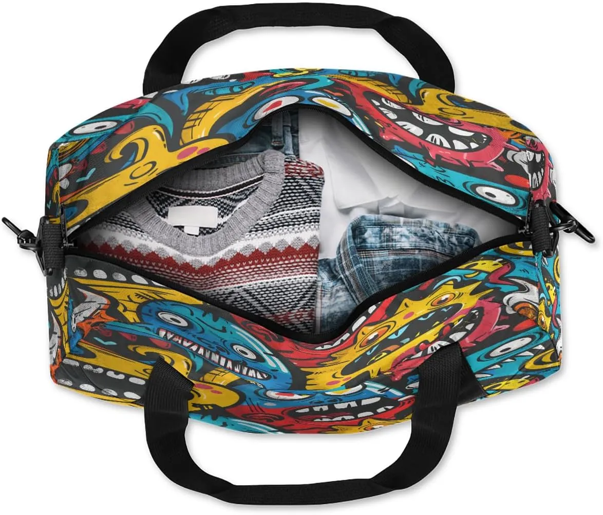 Retro Monster Graffiti Kids Duffle Bag Boys Girls Small Sport Dance Gym Bag for Overnight Travel Weekender Carry On