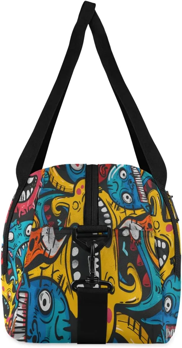 Retro Monster Graffiti Kids Duffle Bag Boys Girls Small Sport Dance Gym Bag for Overnight Travel Weekender Carry On