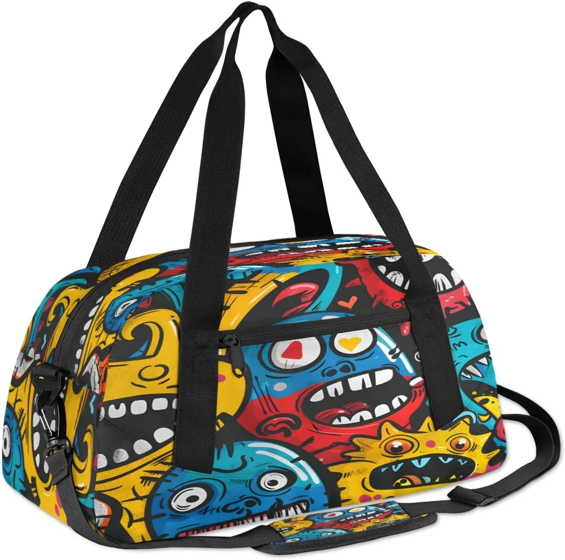 Retro Monster Graffiti Kids Duffle Bag Boys Girls Small Sport Dance Gym Bag for Overnight Travel Weekender Carry On