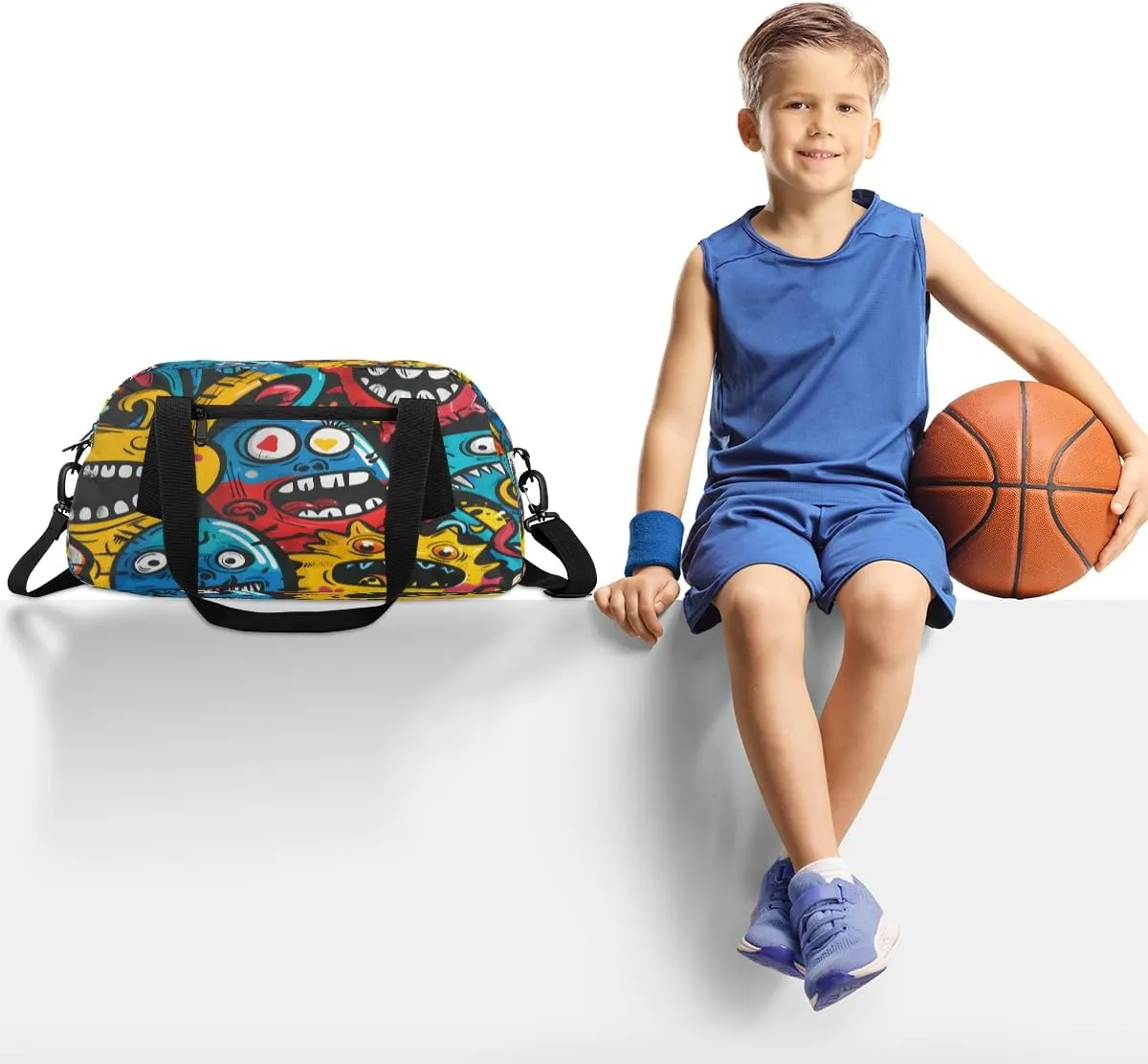 Retro Monster Graffiti Kids Duffle Bag Boys Girls Small Sport Dance Gym Bag for Overnight Travel Weekender Carry On