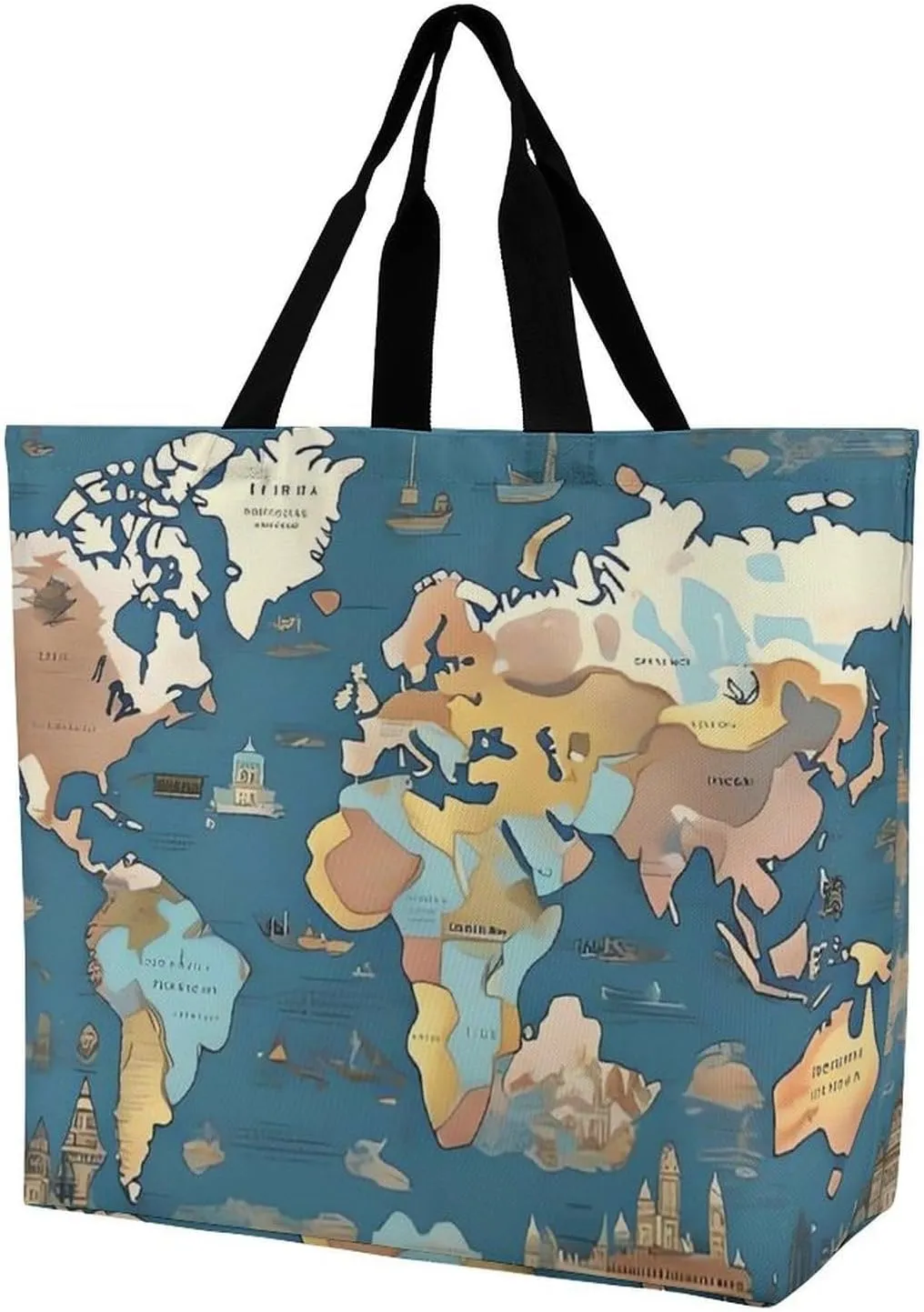 Reusable Shopping Bags World Map Pattern Grocery Bag Foldable Washable Tote Bag