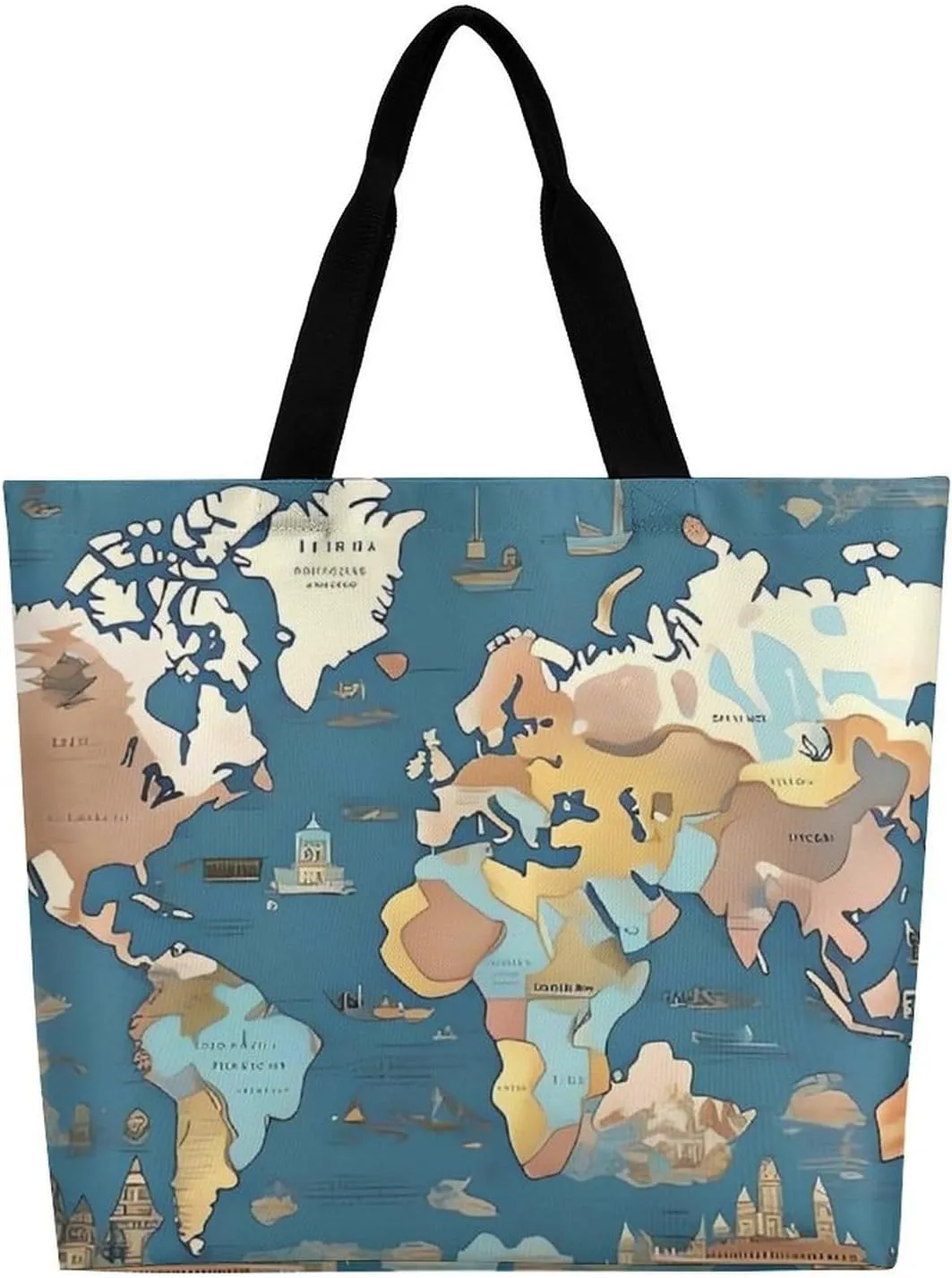 Reusable Shopping Bags World Map Pattern Grocery Bag Foldable Washable Tote Bag