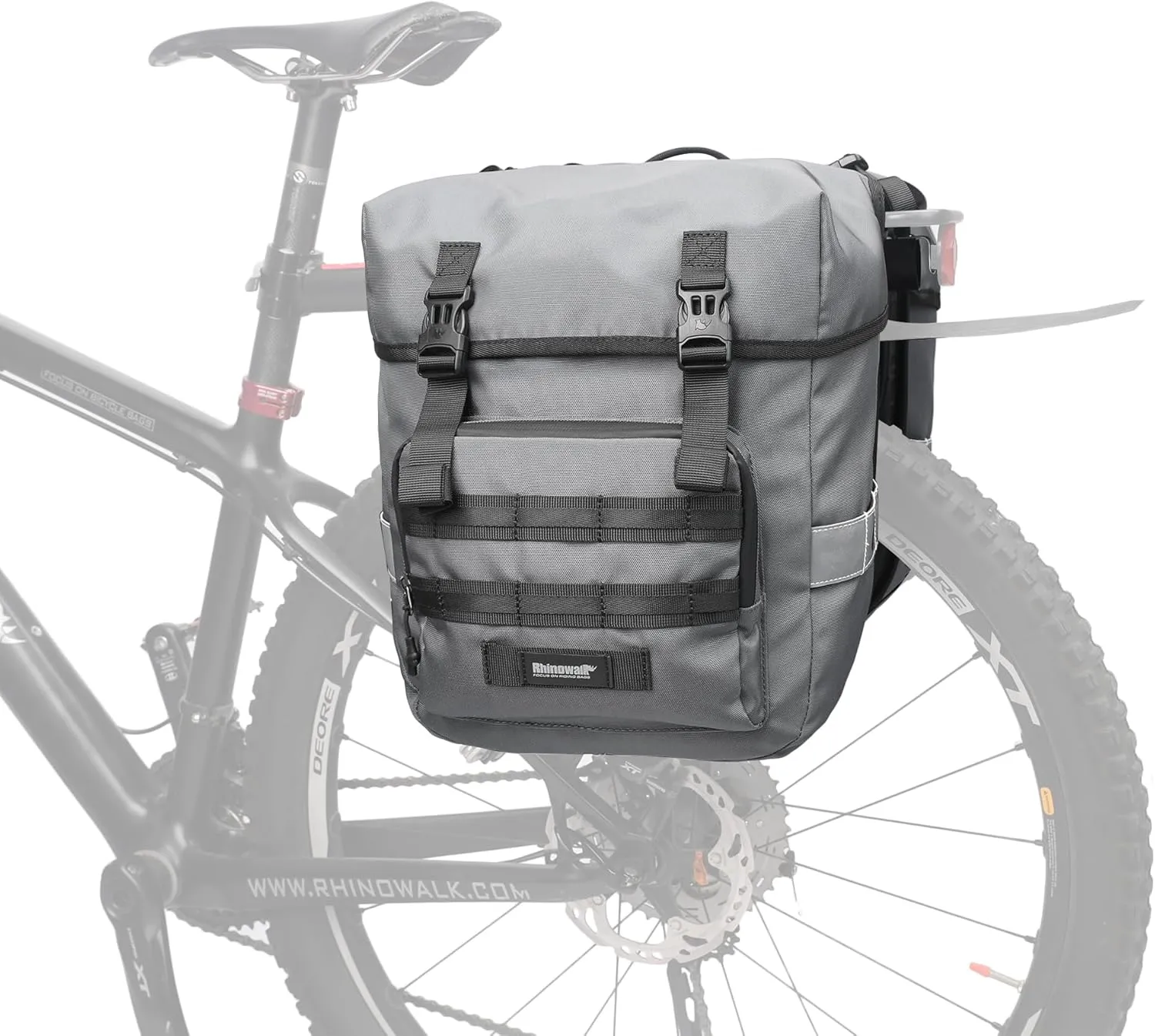 Rhinowalk Bike Pannier Bag 40L Double Pannier Bags Saddle Bags for Rear Rack Bicycles With Carrying Handle With Reflective Trim Professional Cycling Accessories-Grey
