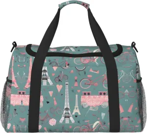 Romantic Paris Eiffel Tower Bycicle print Carry on Bag Underseat Personal Item Bag Travel Duffel Bag Gym Carry On Sports Bag
