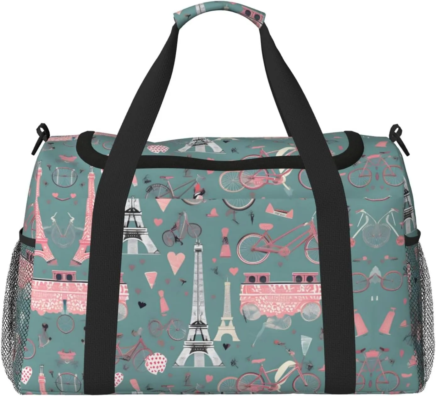 Romantic Paris Eiffel Tower Bycicle print Carry on Bag Underseat Personal Item Bag Travel Duffel Bag Gym Carry On Sports Bag