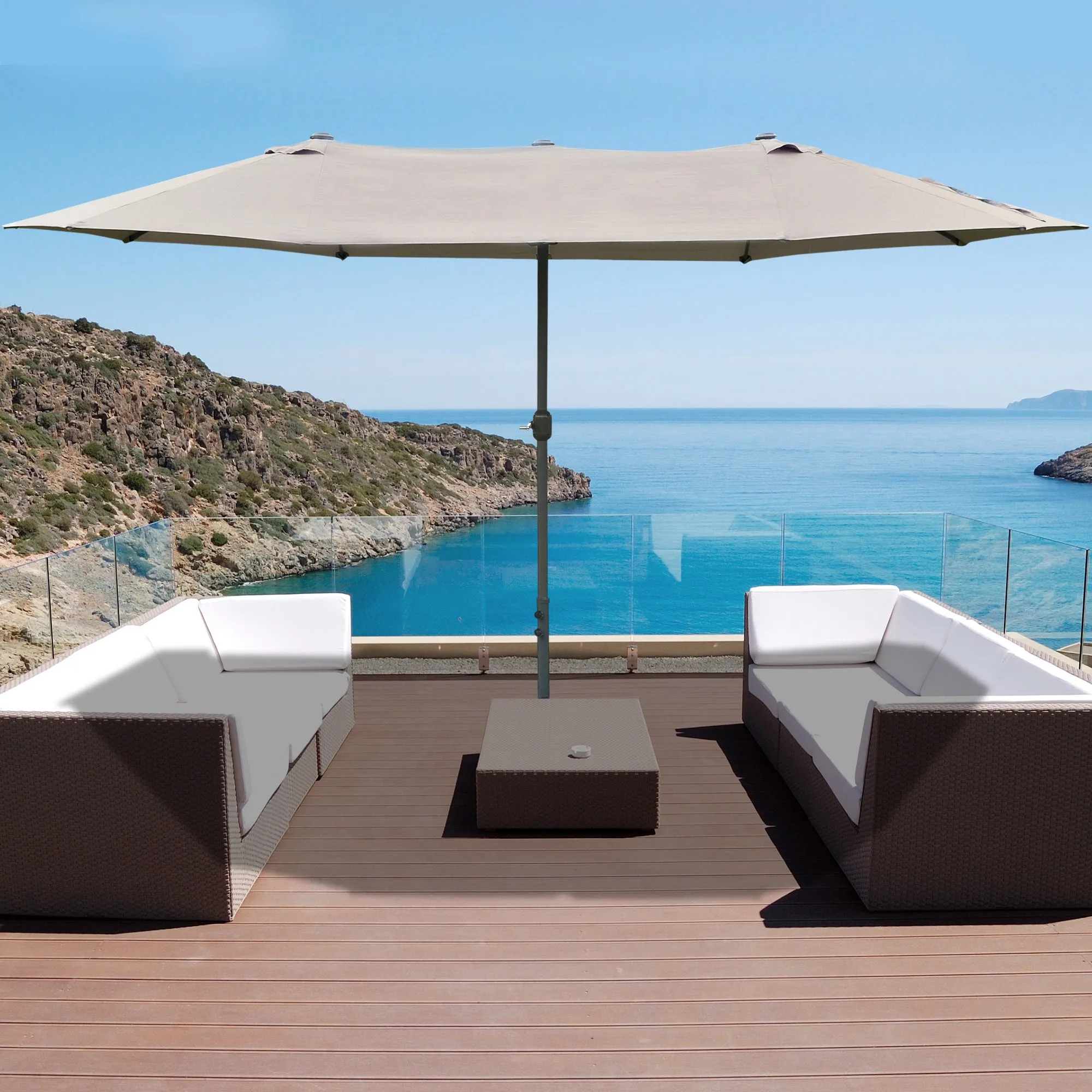 Rootz XXL Garden Parasol - Patio Umbrella - Outdoor Sunshade - High Density Steel & Polyester - 460cm x 270cm x 240cm