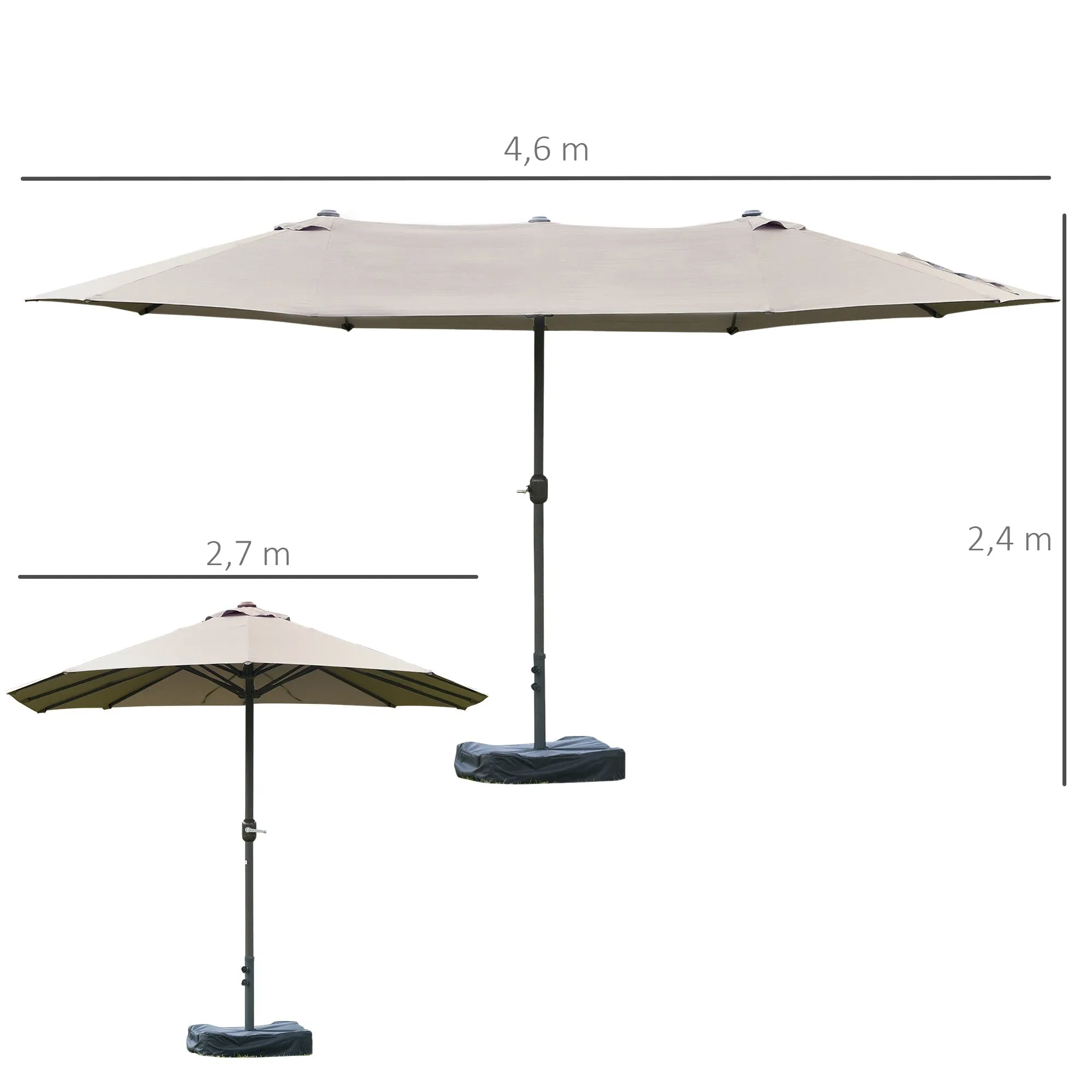 Rootz XXL Garden Parasol - Patio Umbrella - Outdoor Sunshade - High Density Steel & Polyester - 460cm x 270cm x 240cm