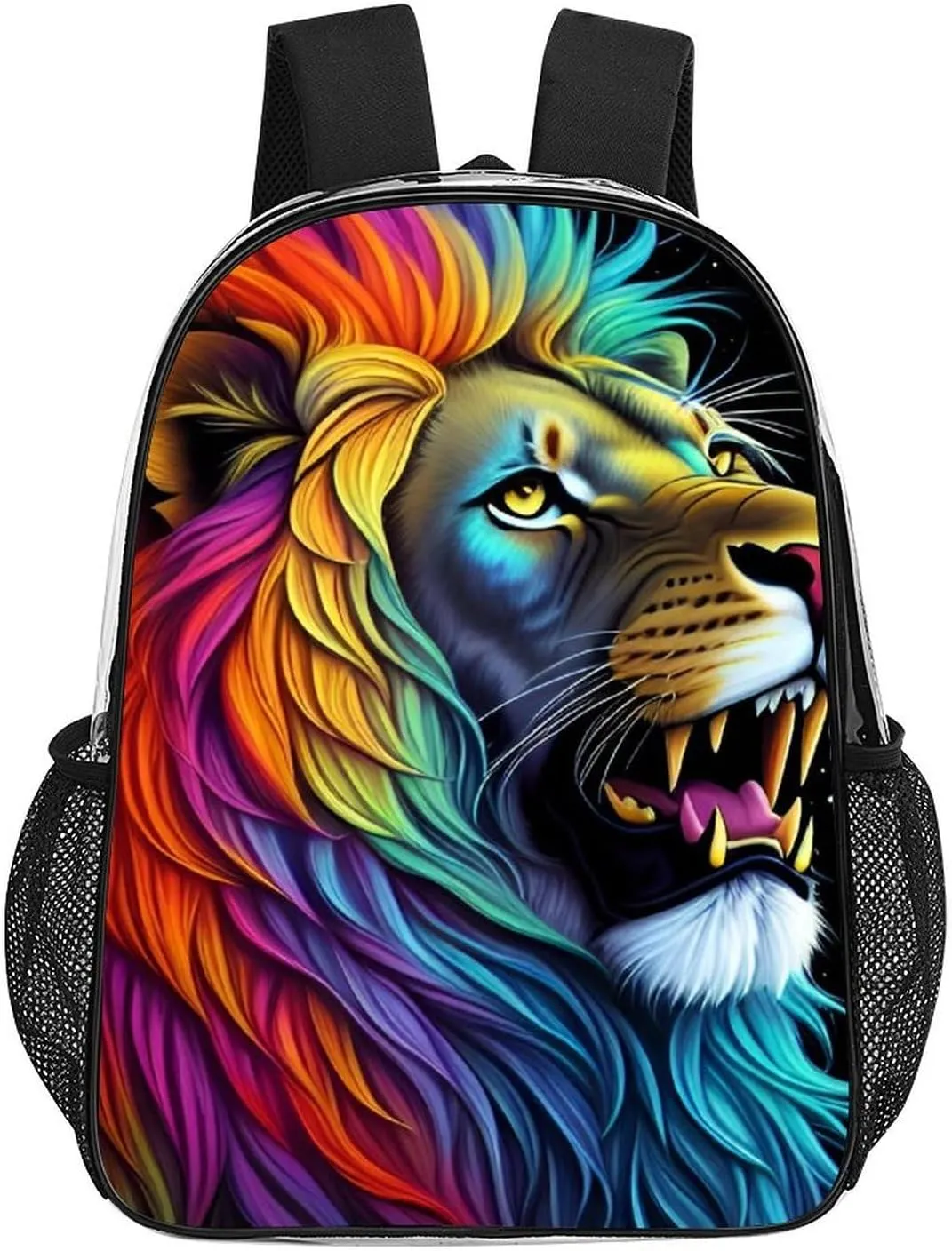 Rucksack Anti-Theft Multipurpose Large Capacity Carry On Bag - Cool Lion In The Universe Surreal Style Splatter Art Travel Hiking Day Pack Transparent Bag