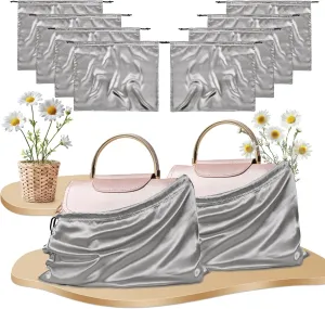 Rudong M 8 Pack Satin Dust Bags: Silky Dust Cover with Drawstring, Light Gray Purse Bags for Storage, Travel Pouch Clothes Shoes