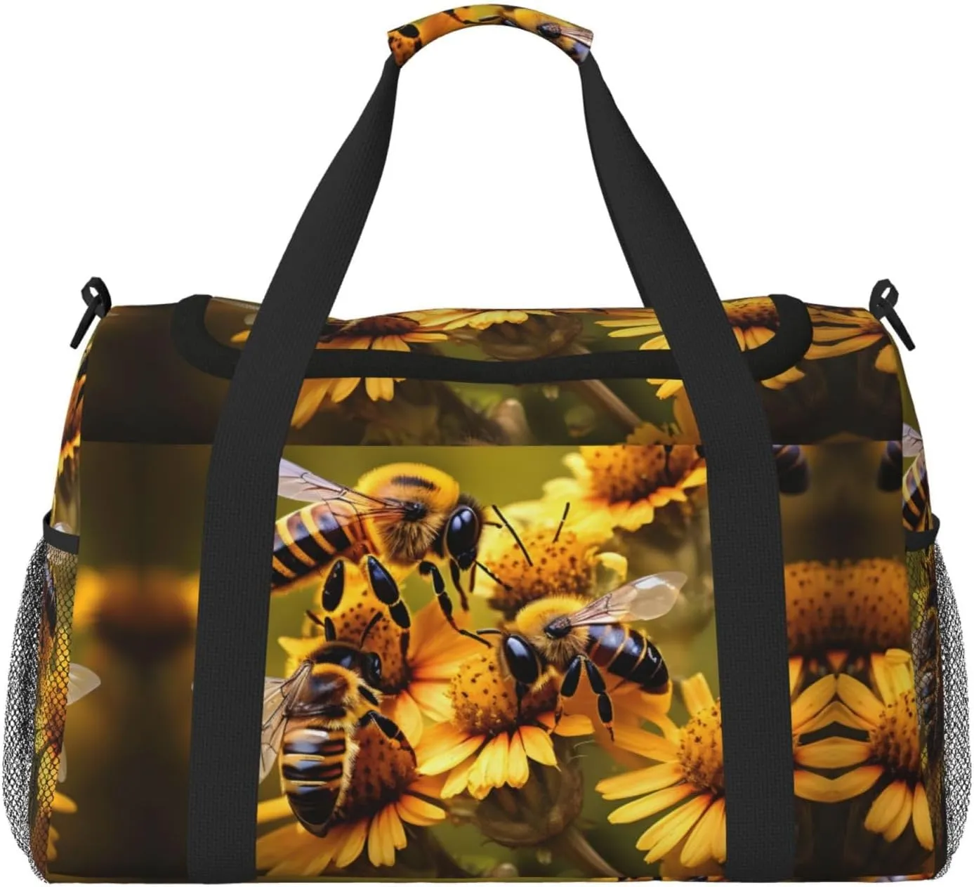 Rural Honey Bees flowers print Large Canvas Travel Duffel Bag Weekender Bags for Women Overnight Bag Carry On Tote Bag