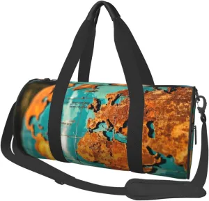 Rust World Map Print Round Large Capacity Travel Luggage Bags,Men's and Women's Hand-Held Travel Clothing Bags