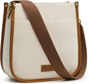 S-ZONE Crossbody Bags for Women Canvas Leather Shoulder Bag Trendy Purses with Wide Strap