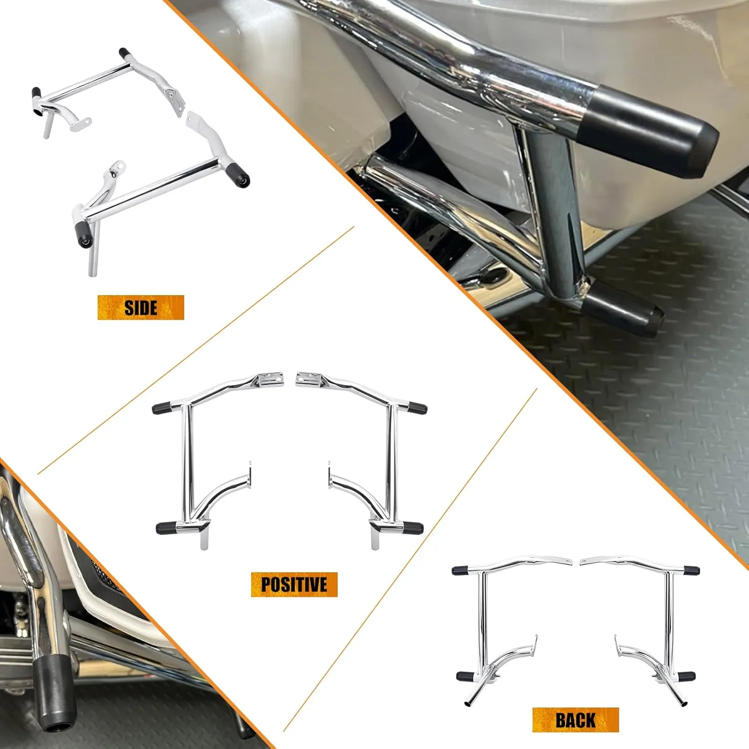 Saddle Bag Guards Crash Bars Chrome Fit for Harley Touring Street Glide FLHX Road Glide FLTRX Road King FLHR Electra Glide Ultra CVO 09-25 (Saddlebag Guards with Decorative Slider Black)