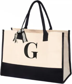 Salt Earth 100% Cotton Personalized Everyday Canvas Initial Tote Bag for Women, Monogrammed Large Utility Bag for Beach