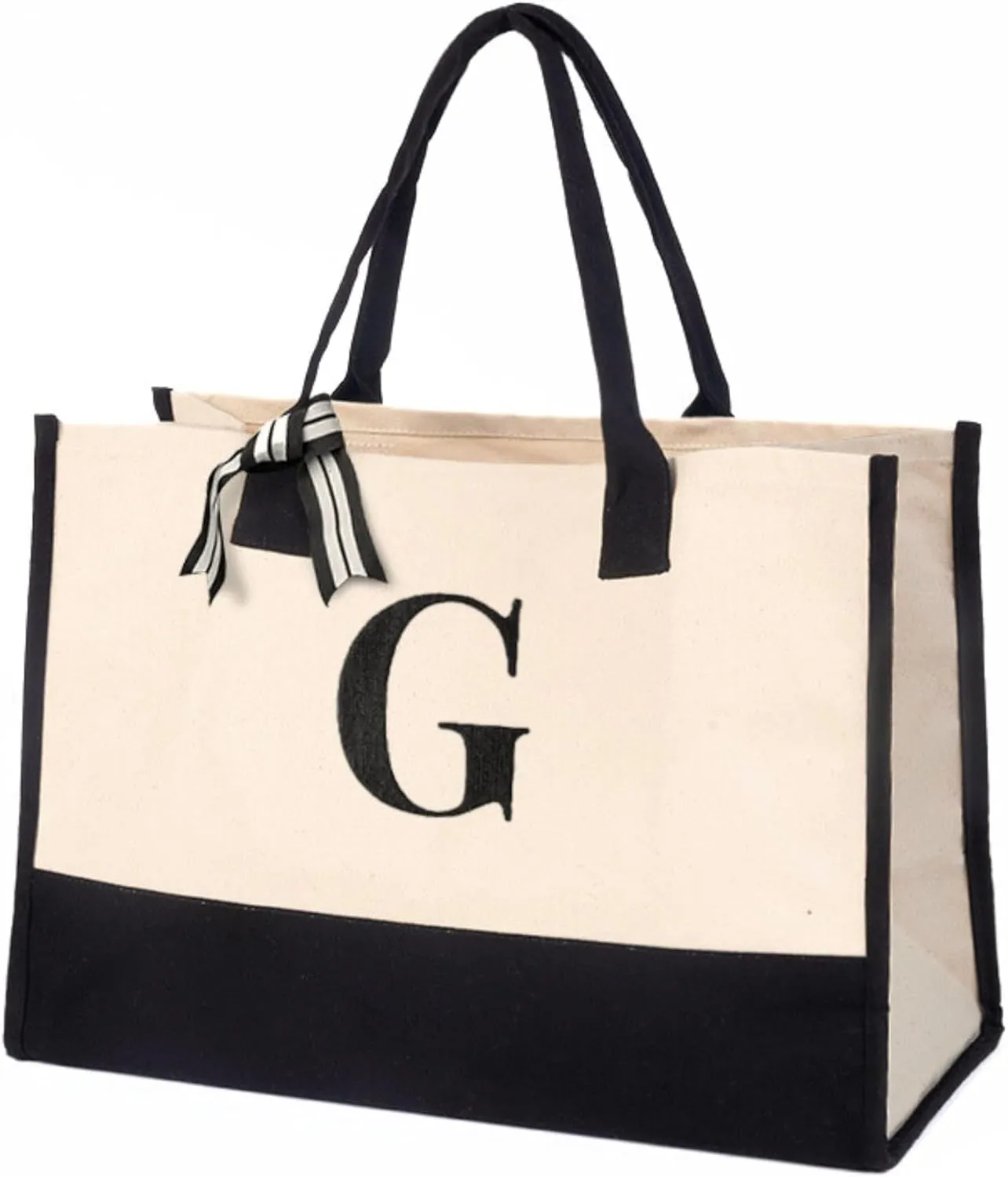 Salt Earth 100% Cotton Personalized Everyday Canvas Initial Tote Bag for Women, Monogrammed Large Utility Bag for Beach