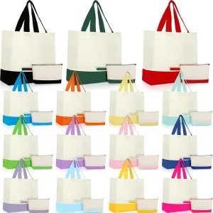Sanwuta 30 Pcs Canvas Tote Bags Bulk with Zipper Cosmetic Bags 18.5" Reusable Cotton Canvas Shopping Bags with Handles