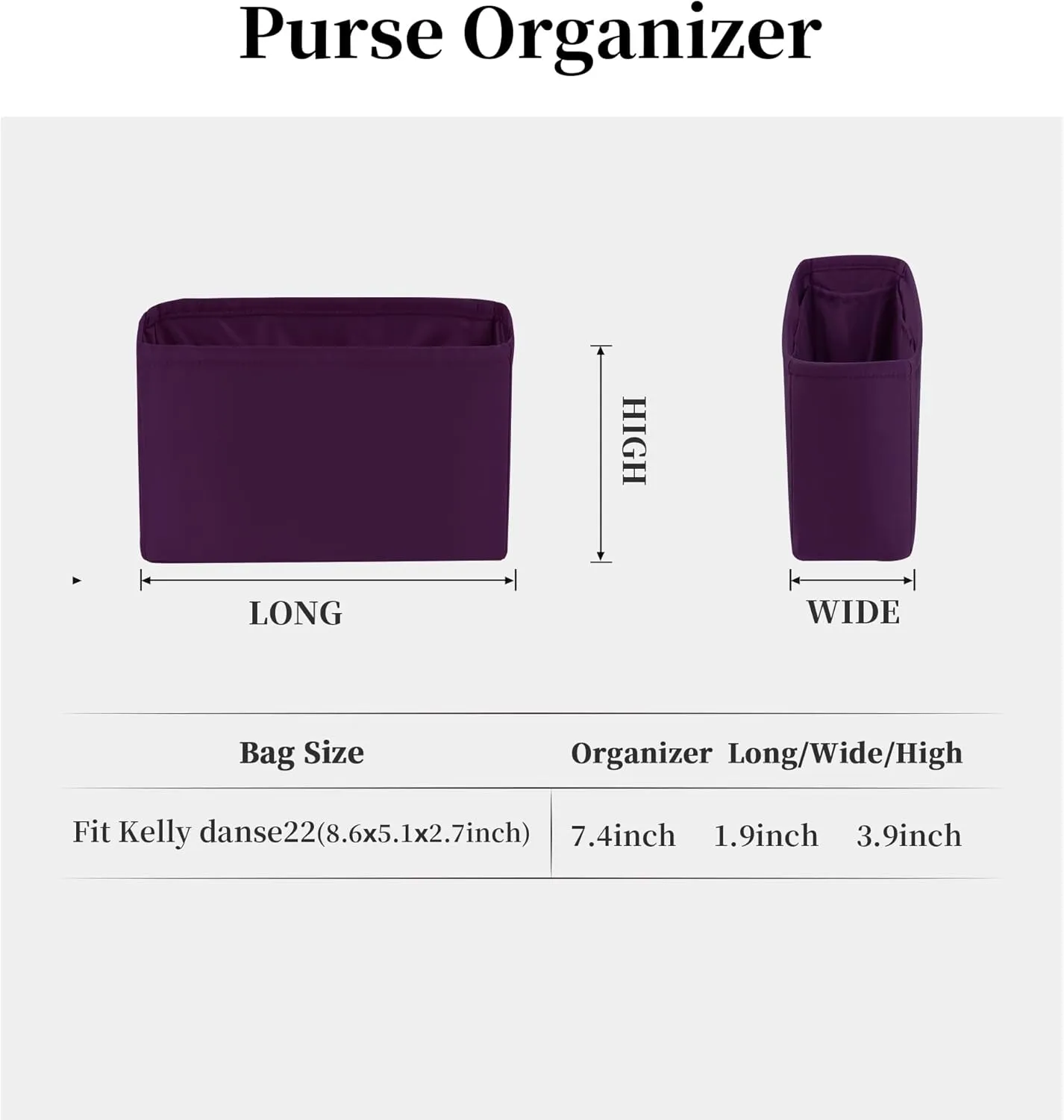 Satin Purse Organizer Insert for Kelly Danse, Organizer Insert Compatible with Kelly Danse 22, Purse Accessories for Women, Handbag Organizer with Pockets for Daily Use(Anemone,Danse 22)