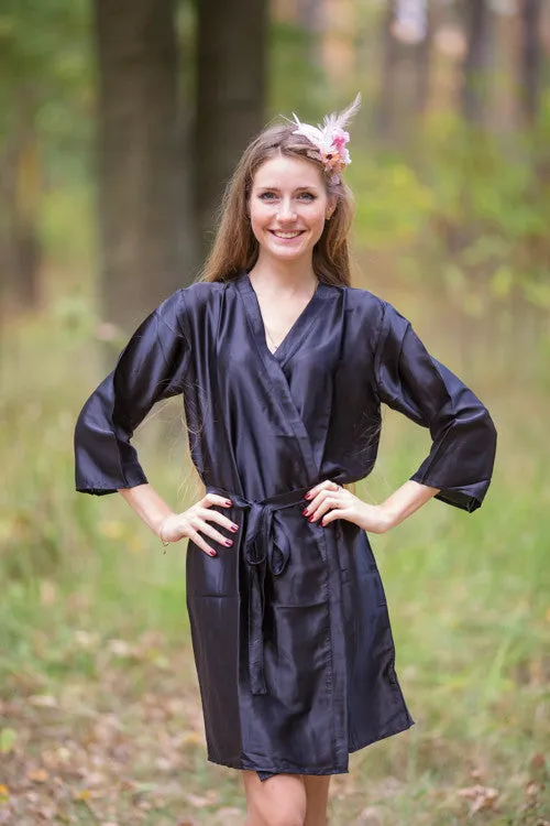 Satin silk Kimono bridesmaids robes- Solid  Black Color Robes
