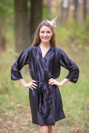 Satin silk Kimono bridesmaids robes- Solid  Black Color Robes