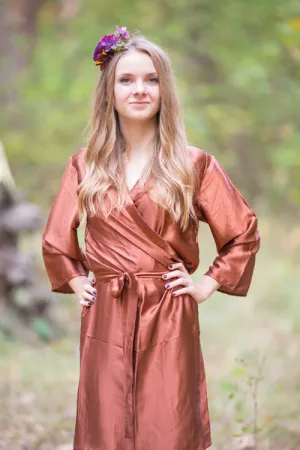 Satin silk Kimono bridesmaids robes- Solid  Copper Color Robes
